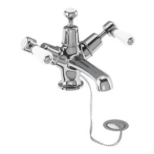 Kensington Basin Mixer with Plug & Chain Waste (Quarter turn with White accent) | SKU KE5 | Burlington Bathrooms - Washbasin by Burlington