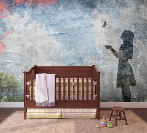 Wallpaper Bambina con farfalla - Wallpaper by Carta da Parati Artistica