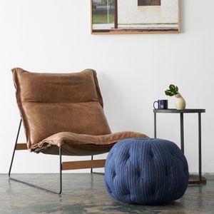 Pouf Ottoman 20" - Bengal Pin Stripe Indigo - Pouf by Cisco Brothers