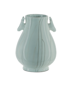 Celadon Crackle Deer Heads Vase - Styling by Currey and Company