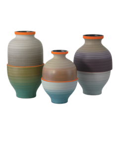 Happy 80's Gray, Beige, Orange & Blue Vase Set of 3 - Styling by Currey and Company