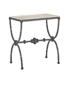 Agora White Travertine Side Table - Side table by Currey and Company