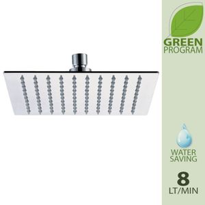 Ultra flat shower head in mirror polished stainless steel, 25x25cm, with flow limiter 8 liters / minute. - Tap by Daniel Rubinetterie