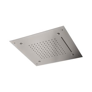 Ceiling stainless steel mirror polished shower head with antilimestone system, 43x43 cm, 3 functions: rain jet, nebulization (4 outlet) and  waterfall jet. - Tap by Daniel Rubinetterie