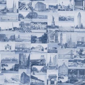New York Postcard - Indigo - Wallpaper by Designers Guild