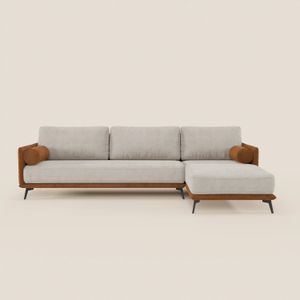 Basalto divano bicolore angolare con penisola e base in metallo - schienali in piuma e tessuto smacchiabile T31 - Sofa by Divani Store