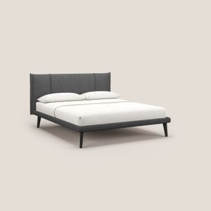 Klaus bed modern per mattress 140x190 cm with feet in mogano and fabric slub water-repellent - Bed frame by Divani Store