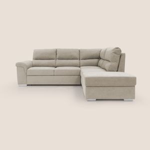 Minerva sofa corner with pull-out a cassettone and pouf storage in fabric soft water-repellent - Sofa by Divani Store
