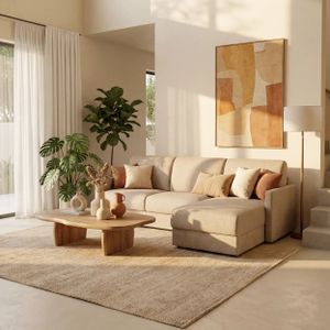 TOMMY Divano Letto con penisola contenitore - design minimal e sfoderabile in tessuto smacchiabile simil cotone T33 - Sofa by Divani Store