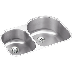 Lustertone® Classic Stainless Steel 31-1/4" x 20" x 10" Offset 40/60 Double Bowl Undermount Sink Kit - Kitchen Sink by Elkay