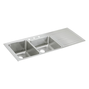 Lustertone® Classic Stainless Steel 54" x 22" x 10" Offset 60/40 Double Bowl Drop-in Sink w/Drainboard - Kitchen Sink by Elkay