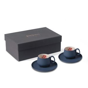 Tube Espresso Cup With Saucer Set Of 2 Ocean-red Coral - Styling by Esma Dereboy