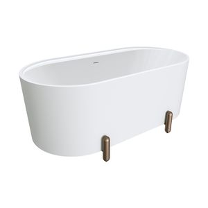 Aluca Freestanding Bath, 1500mm Matte White with Brushed Copper Legs with overflow - Bathtub by Fienza