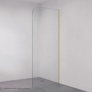 Curved Edge Fixed Frameless Glass Shower Panel with Channel, Brushed Gold - Shower panel by Fienza