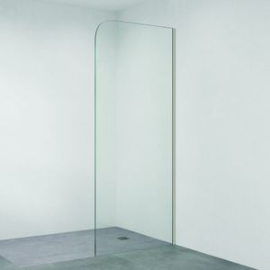 Curved Edge Fixed Frameless Glass Shower Panel with Channel, Gun Metal - Shower panel by Fienza