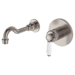 Eleanor Wall Basin/Bath Mixer Set, Brushed Nickel / Ceramic - Washbasin by Fienza