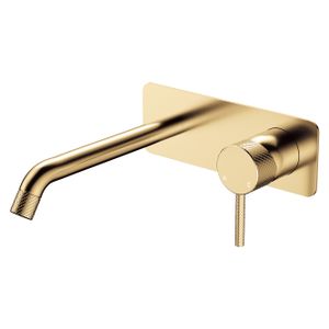 Axle Wall Basin/Bath Mixer Set, Rectangular Plate, 200mm Outlet, Urban Brass - Washbasin by Fienza