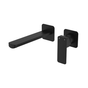 Tono Basin/Bath Wall Mixer Set, Square Plates, 200mm Outlet, Matte Black - Washbasin by Fienza