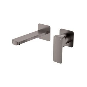 Tono Basin/Bath Wall Mixer Set, Square Plates, 160mm Outlet, Gun Metal - Washbasin by Fienza