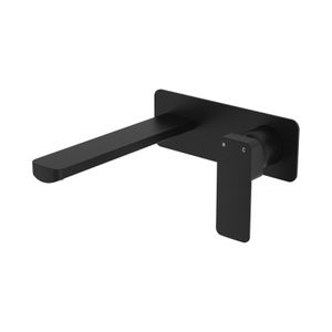 Tono Basin/Bath Wall Mixer Set, Rectangular Plate, 200mm Outlet, Matte Black - Washbasin by Fienza
