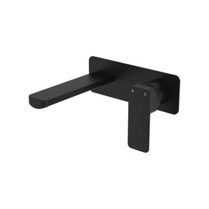 Tono Basin/Bath Wall Mixer Set, Rectangular Plate, 160mm Outlet, Matte Black - Washbasin by Fienza