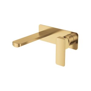 Tono Basin/Bath Wall Mixer Set, Rectangular Plate, 160mm Outlet, Urban Brass - Washbasin by Fienza