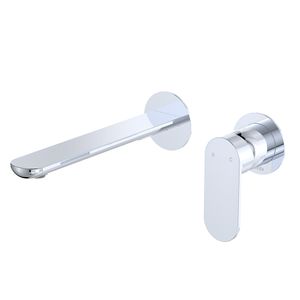 Empire Slim Basin/Bath Wall Mixer Set, Round Plates, 200mm Outlet, Chrome - Washbasin by Fienza