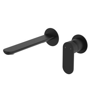 Empire Slim Basin/Bath Wall Mixer Set, Round Plates, 200mm Outlet, Matte Black - Washbasin by Fienza