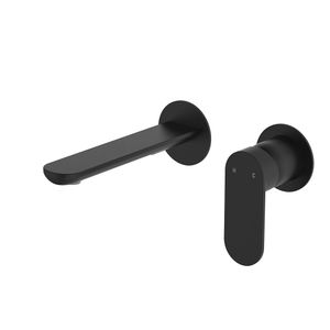 Empire Slim Basin/Bath Wall Mixer Set, Round Plates, 160mm Outlet, Matte Black - Washbasin by Fienza