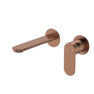 Empire Slim Basin/Bath Wall Mixer Set, Round Plates, 160mm Outlet, Brushed Copper - Washbasin by Fienza