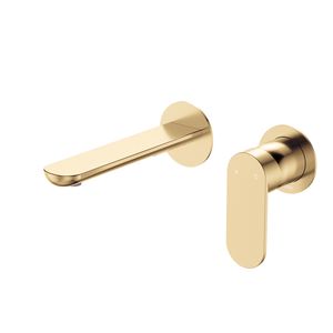 Empire Slim Basin/Bath Wall Mixer Set, Round Plates, 160mm Outlet, Urban Brass - Washbasin by Fienza