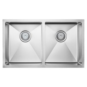 Hana Anti-Scratch 27L/27L Double Kitchen Sink, Stainless Steel - Kitchen Sink by Fienza