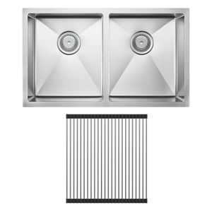 Hana Anti-Scratch 27L/27L Double Kitchen Sink Kit, Stainless Steel - Kitchen Sink by Fienza