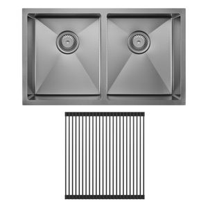Hana Anti-Scratch 27L/27L Double Kitchen Sink Kit, PVD Gun Metal - Kitchen Sink by Fienza