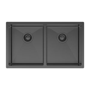 Hana 27L/27L Double Kitchen Sink, PVD Carbon Metal - Kitchen Sink by Fienza