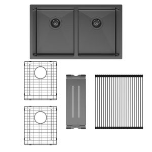 Hana 27L/27L Double Kitchen Sink Kit, PVD Carbon Metal - Kitchen Sink by Fienza
