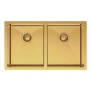 Hana 27L/27L Double Kitchen Sink, PVD Rugged Brass - Kitchen Sink by Fienza