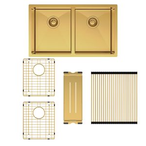 Hana 27L/27L Double Kitchen Sink Kit, PVD Rugged Brass - Kitchen Sink by Fienza