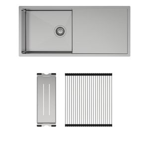 Hana 36L Single Kitchen Sink with Drainer Kit - Kitchen Sink by Fienza