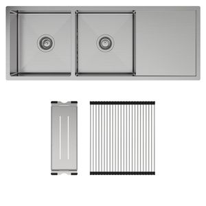 Hana 29L/29L Double Kitchen Sink with Drainer Kit - Kitchen Sink by Fienza