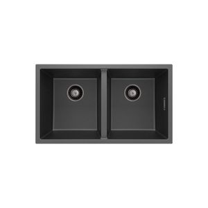 Kuro Granite 34L/34L Double Bowl Kitchen Sink, Matte Black - Kitchen Sink by Fienza