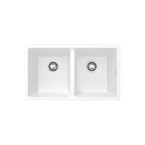 Kuro Granite 34L/34L Double Bowl Kitchen Sink, Matte White - Kitchen Sink by Fienza