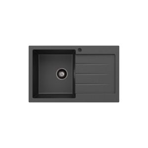 Kuro Granite 32L Single Kitchen Sink with Drainer, Left Bowl, Matte Black - Kitchen Sink by Fienza