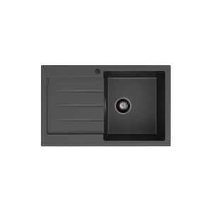 Kuro Granite 32L Single Kitchen Sink with Drainer, Right Bowl, Matte Black - Kitchen Sink by Fienza