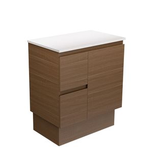 Edge Walnut 750 Cabinet on Kickboard, Left Hand Drawers - Washbasin cabinet by Fienza