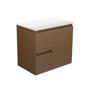 Edge Walnut 750 Wall-Hung Cabinet, Left Hand Drawers - Washbasin cabinet by Fienza