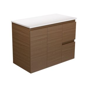 Edge Walnut 900 Wall-Hung Cabinet, Right Hand Drawers - Washbasin cabinet by Fienza