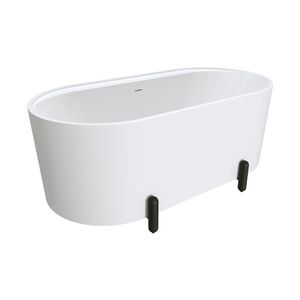 Aluca Freestanding Bath, 1500mm Matte White with Matte Black Legs with overflow - Bathtub by Fienza