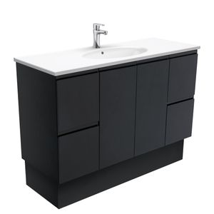 Rotondo Fingerpull Satin Black 1200 Vanity On Kickboard - Washbasin cabinet by Fienza