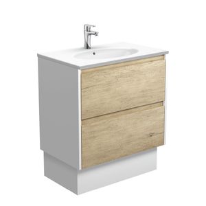 Rotondo Amato 750 Scandi Oak Vanity On Kick, Satin White Panels - Washbasin cabinet by Fienza